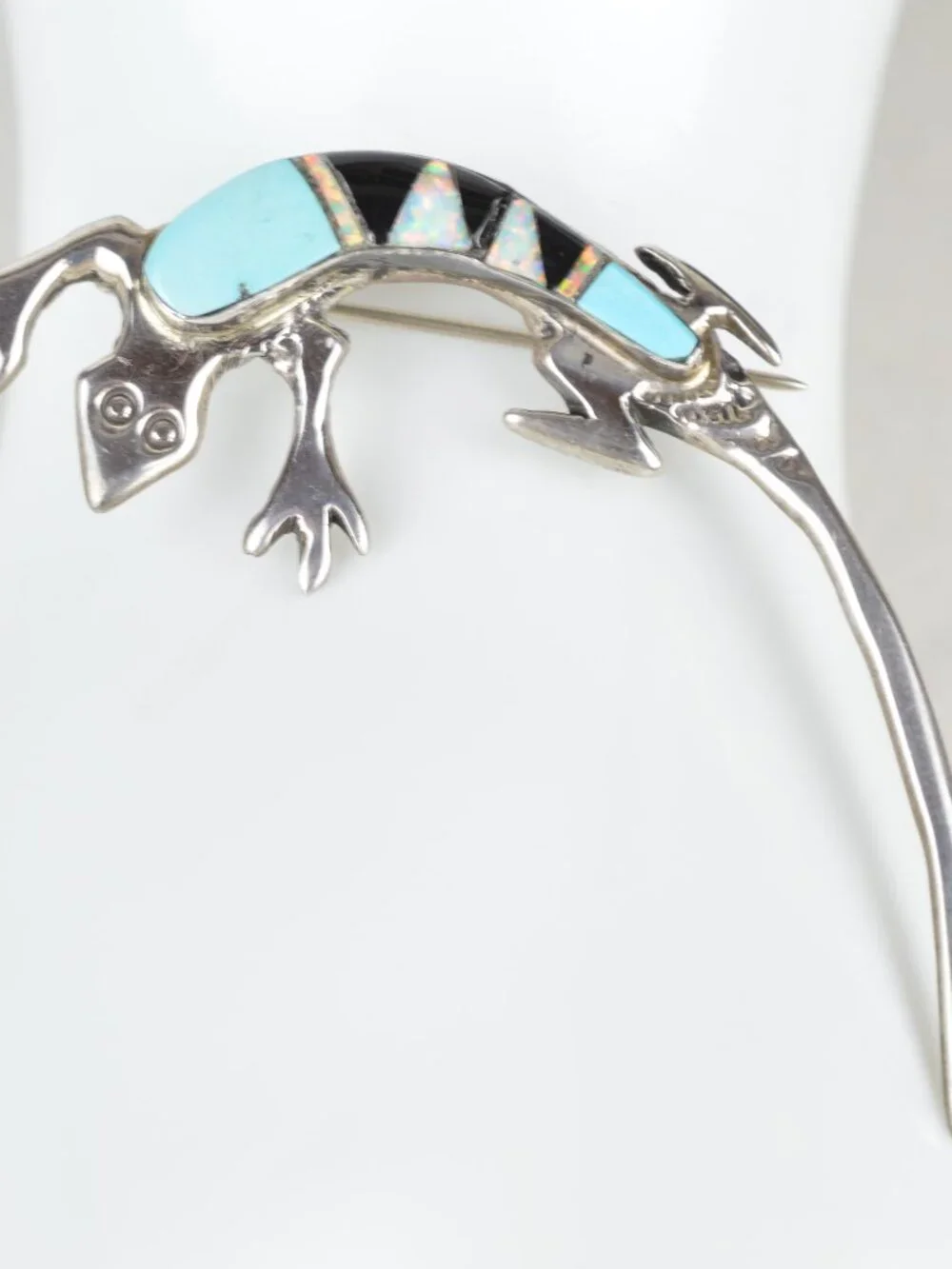 Vintage Navajo Wilbur Muskett Jr Sterling Multi Stone Inlay Lizard Brooch Pin